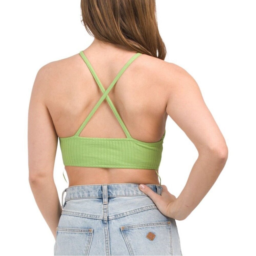 Zara Lime Green Ribbed Crisscross Bodysuit - Picture 4 of 16